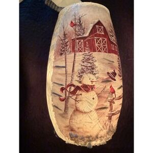 Stony Creek Lighted Glass Vase Snowman Red Barn Winter Scene 3204 Indoor Decor